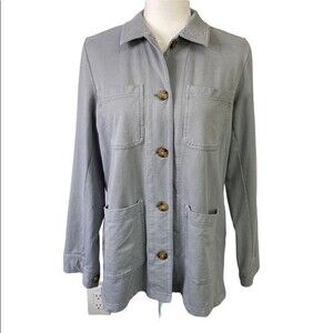 J Jill Button Down Long Sleeve Shirt Shacket Patch Pocket Stretchy Oversized